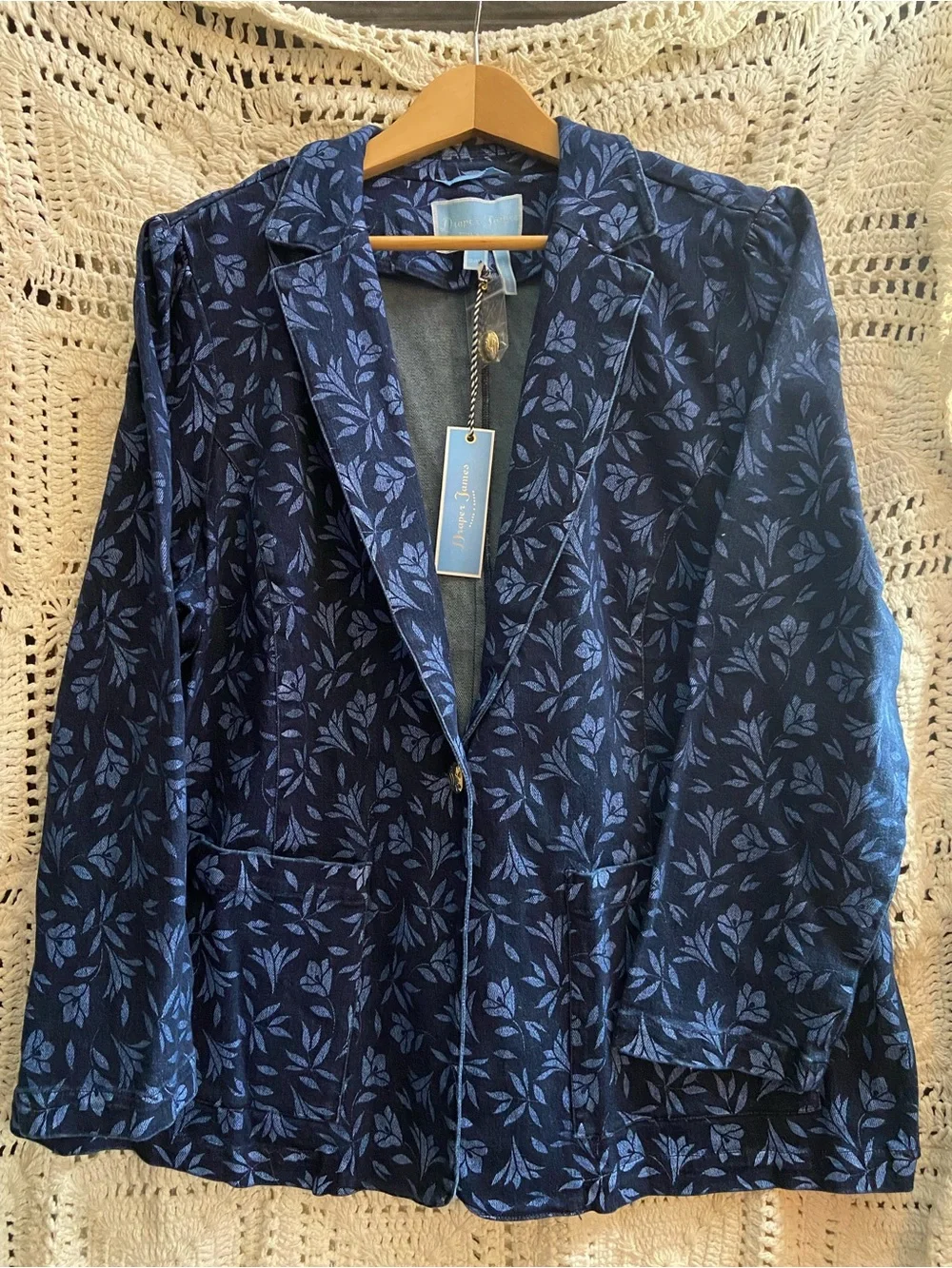 NWT Draper James Floral Denim Blazer Jacket 20W 20X Blue Plus Size $135 Retail